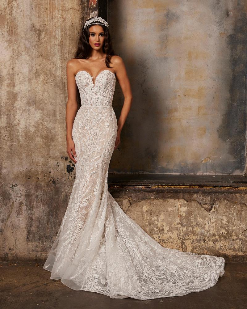 122231 strapless mermaid wedding dress with lace and sweetheart neckline2